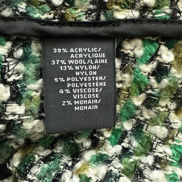 Lafayette 148 Tweed Long Sleeve Snap Button Up Blazer Green Size 8 - Picture 12 of 12